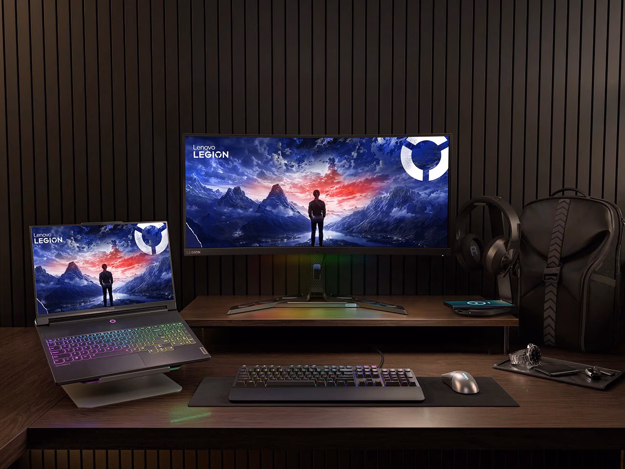 Lenovo Legion gaming setup with large display